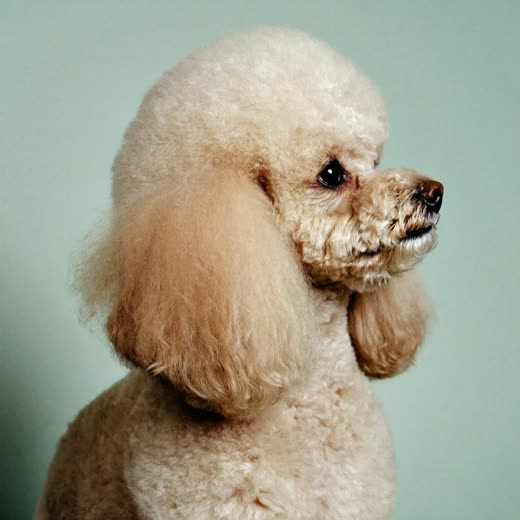 A freshly clipped poodle-type dog